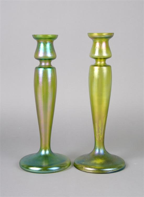 Appraisal: A Pair of Iridescent Glass Vases Height inches