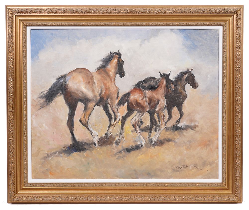 Appraisal: Pal Fried 'Running Horses' Oil on Canvas Pal Fried Hungary