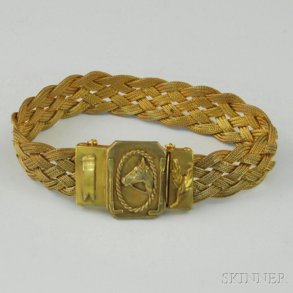 Appraisal: Antique Gold-filled Equestrian Bracelet the braided mesh bracelet in a