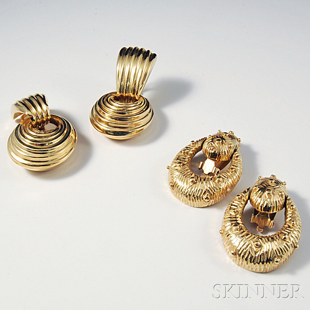 Appraisal: Two Pairs of kt Gold Door Knocker Earrings dwt Estimate