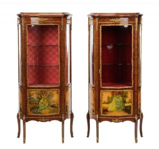 Appraisal: Pair Louis XV Style Curio Cabinets Continental mid th century