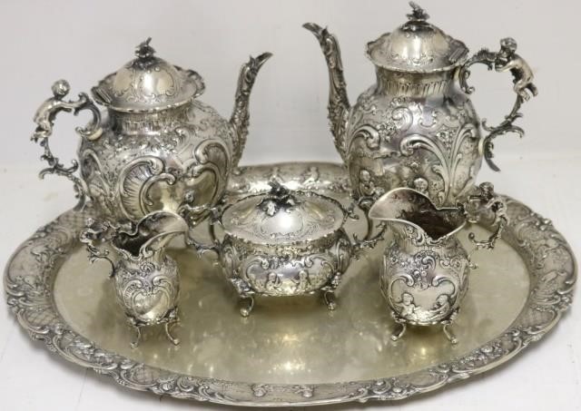 Appraisal: LATE TH C PIECE SILVER TEA SET SIGNEDSCHLEISSNER SWISS OR