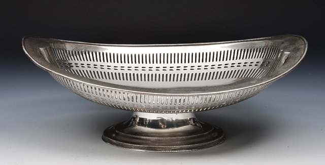 Appraisal: Silver fruit bowlof oval bowl with geometric pierced border and