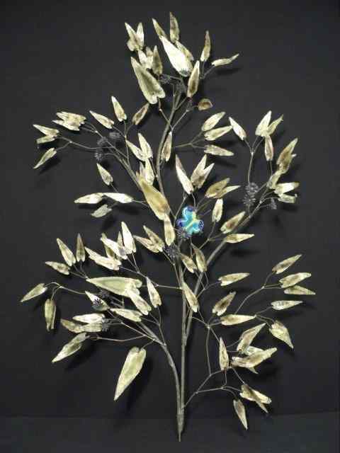 Appraisal: Curtis Jere enameled iron wall art Depicts birds on foliage