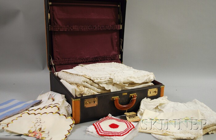 Appraisal: Small Group of Assorted Linens in a Vintage Suitcase including