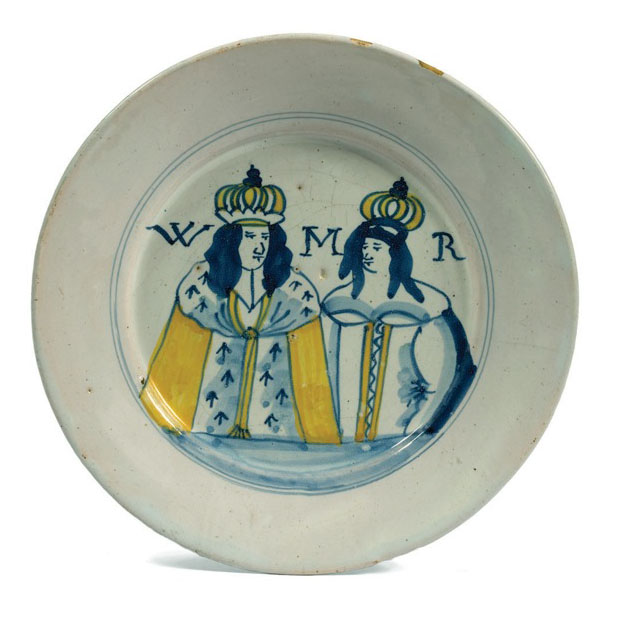 Appraisal: LONDON DELFT POLYCHROME 'WILLIAM III AND MARY II' ROYAL PORTRAIT