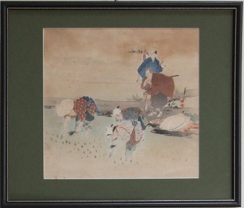 Appraisal: A Japanese woodcut of rice planting circa cm x x