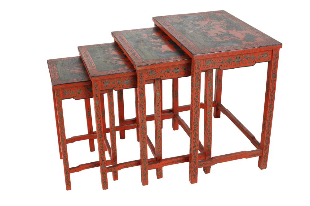 Appraisal: NEST OF LACQUERED CHINESE TABLEScomprising of four tables Condition some