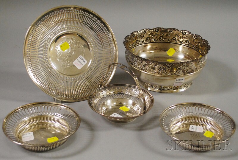 Appraisal: Five Sterling Articles a Whiting footed bowl with wide band