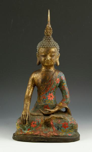 Appraisal: - Bronze and Cloisonn Buddha Figure Buddha figure bronze and