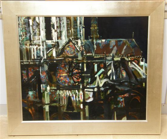 Appraisal: Russell Platt Notre Dame Cathedral oil on board unsigned label