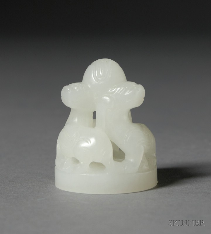 Appraisal: Pure White Jade Seal finial of three chih lung with