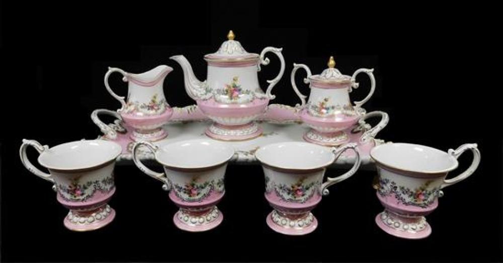 Appraisal: Continental hand-painted porcelain coffee tea service eight pieces including tray