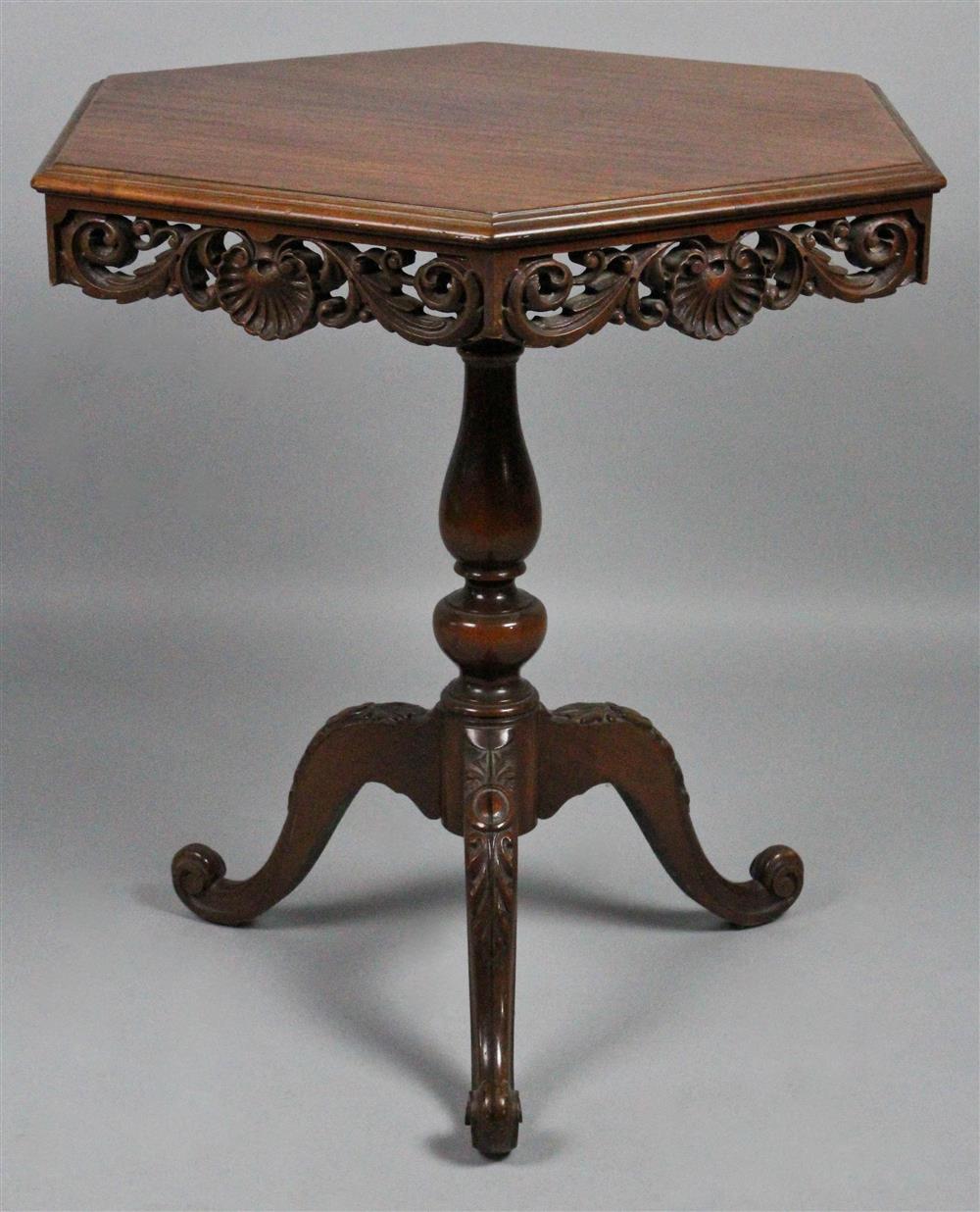 Appraisal: GEORGIAN STYLE MAHOGANY HEXAGONAL SIDE TABLE molded top above a