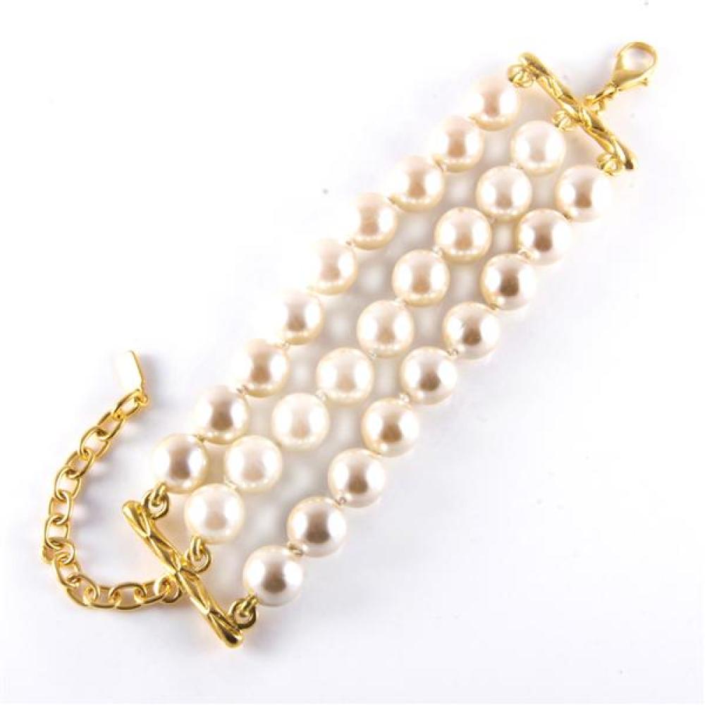 Appraisal: ESCADA COUTURE DESIGNER THREE STRAND FAUX PEARL BRACELET WITH GOLD