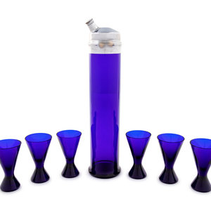 Appraisal: A Seven-Piece Cobalt Blue Glass Cocktail Set Attributed to Imperial