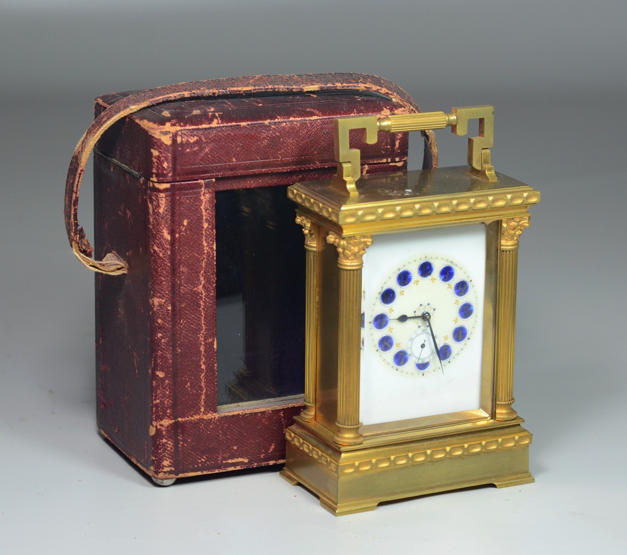 Appraisal: French carriage clock case glass front and back beveled glass