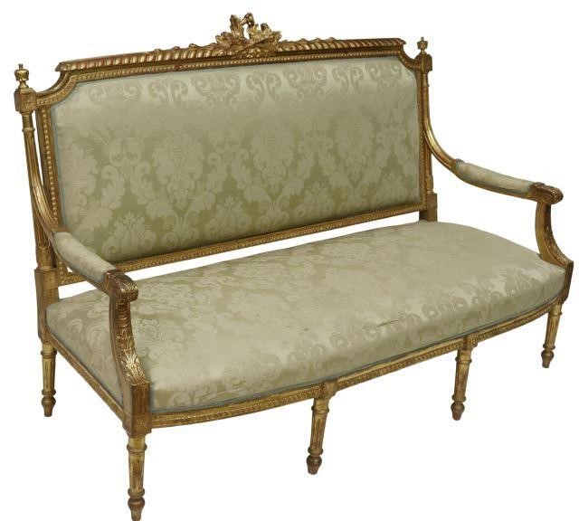 Appraisal: French Louis XVI style giltwood sofa late th c giltwood