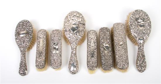 Appraisal: An Assembled English Silver Dressing Set Length of longest inches