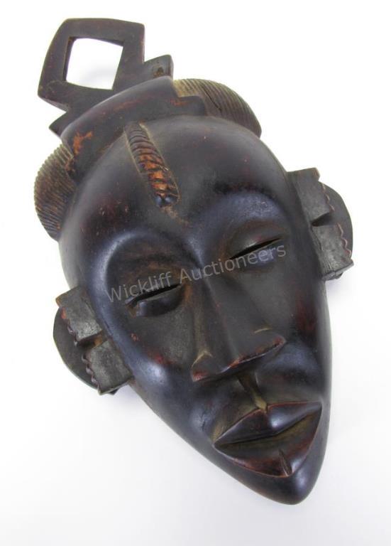 Appraisal: Baule Tribe Ceremonial Mask wood carved oval form pierced mouth