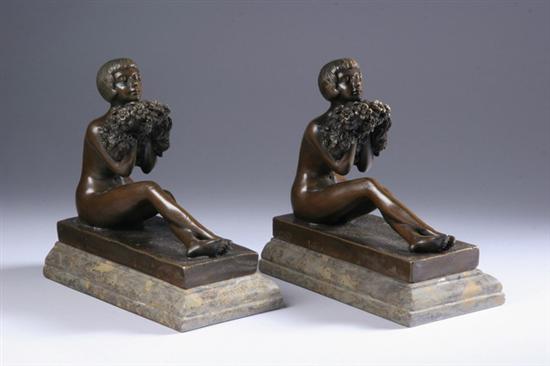 Appraisal: PAIR CONTINENTAL ART DECO BRONZE FIGURAL BOOKENDS unsigned Of nude