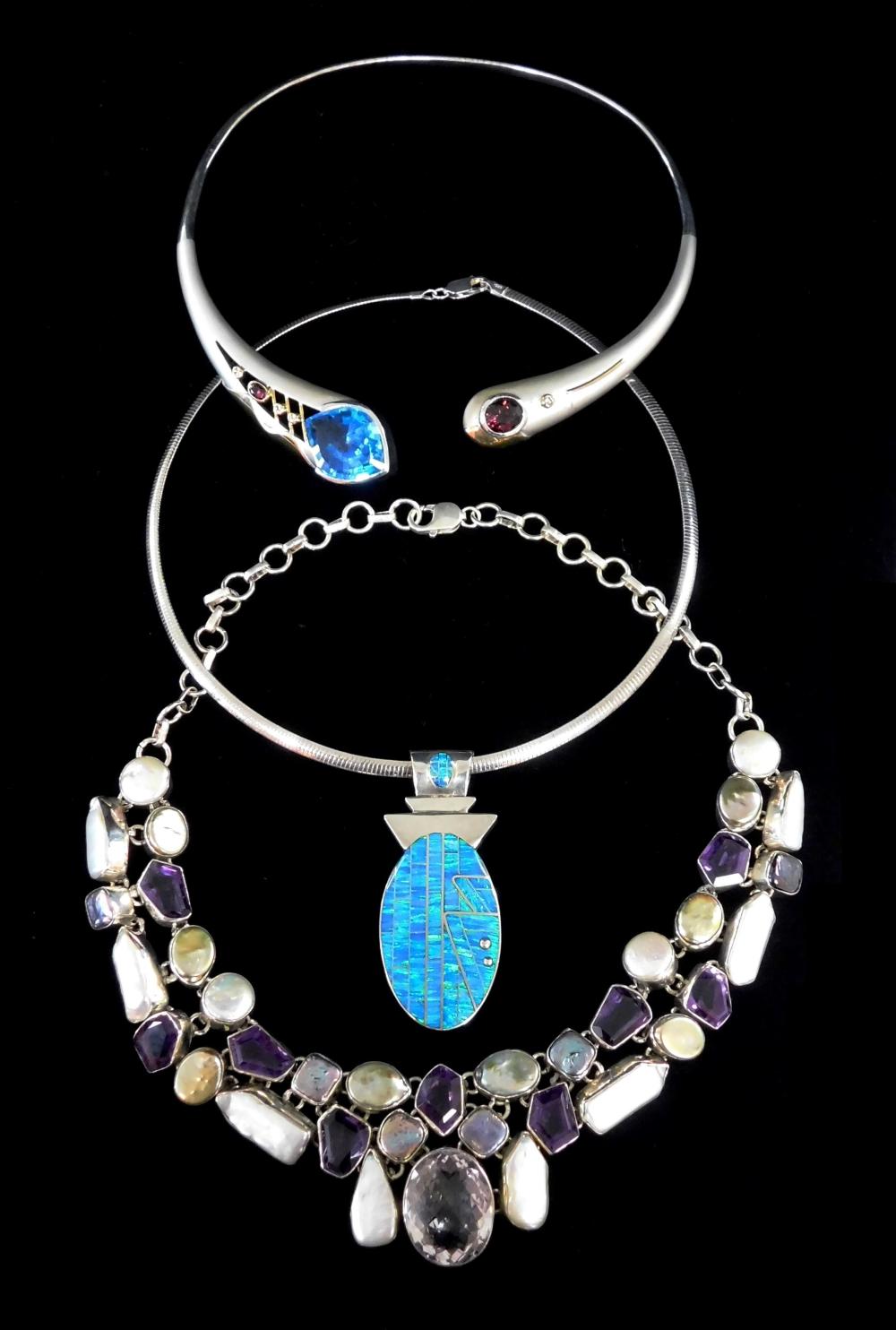 Appraisal: JEWELRY THREE PIECES OF GEMSTONE AND STERLING INCLUDING A SYNTHETIC