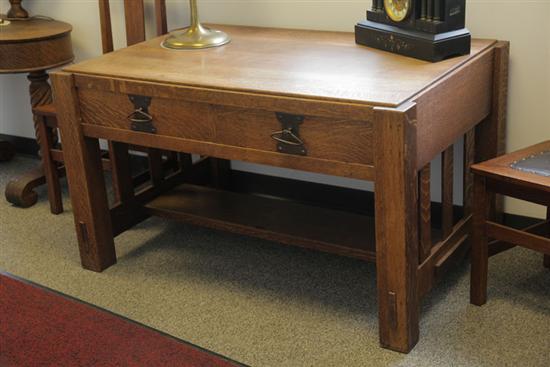 Appraisal: IMPERIAL ARTS AND CRAFTS LIBRARY DESK Oak having two drawers