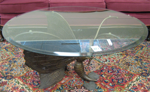 Appraisal: FIGURAL BRONZE SIDE TABLE WITH GLASS TOP the cast and