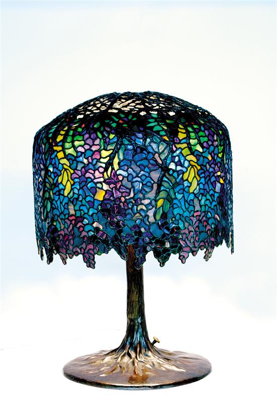 Appraisal: Tiffany style wisteria lamp draped shade with colored glass mosaic