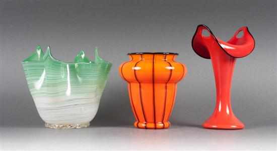 Appraisal: Three contemporary art glass vases one marked ''Czechoslovakia '' -