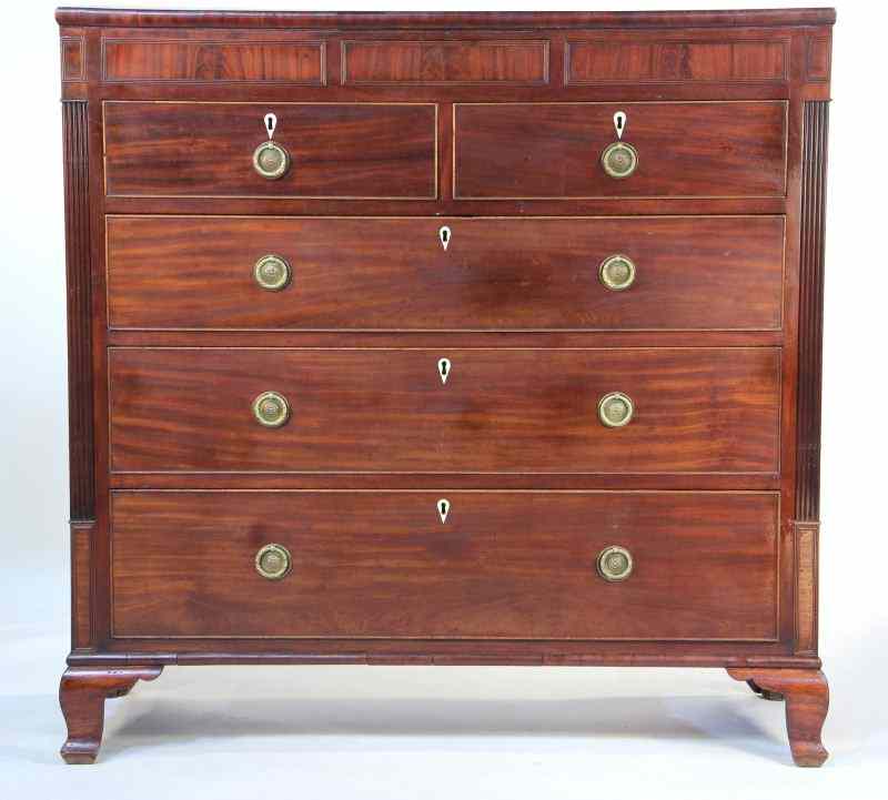 Appraisal: Antique English Tall Chestcirca mahogany two over three graduated drawers