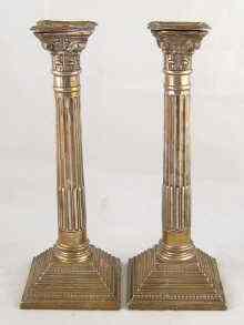 Appraisal: A pair of Corinthian column silver candle sticks circa Approx