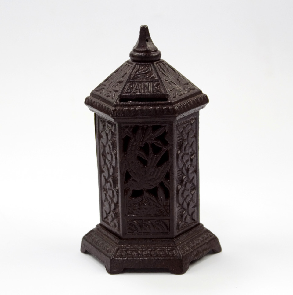 Appraisal: An early thC cast hexagonal English money box with floriate