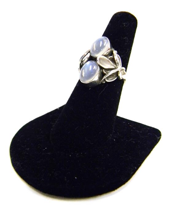 Appraisal: JEWELRY Georg Jensen double moonstone ring two oval milky gray