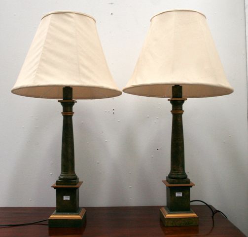 Appraisal: A pair of French provincial style table lamps in green