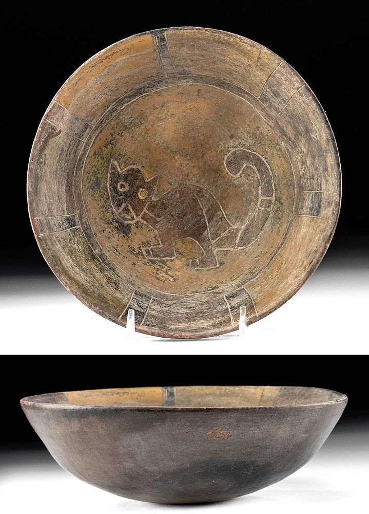 Appraisal: Paracas Polychrome Bowl w Incised Feline ex-Museum Pre-Columbian South Coast