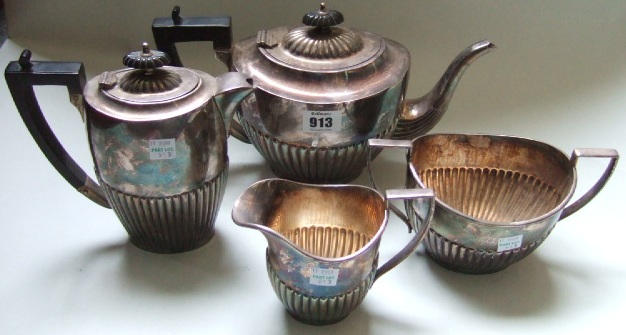 Appraisal: A plated four piece tea set comprising a teapot a