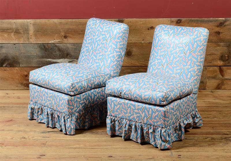 Appraisal: PAIR OF CHINTZ UPHOLSTERED SLIPPER CHAIRS x x in Property