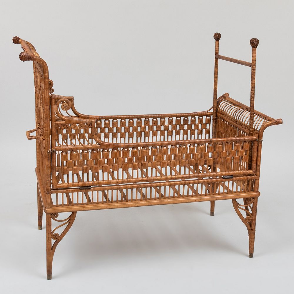 Appraisal: Rare Victorian Wicker Crib Heywood Bros Co x x in