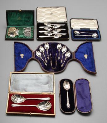 Appraisal: Six cased English silver spoon sets marks for London Sheffield