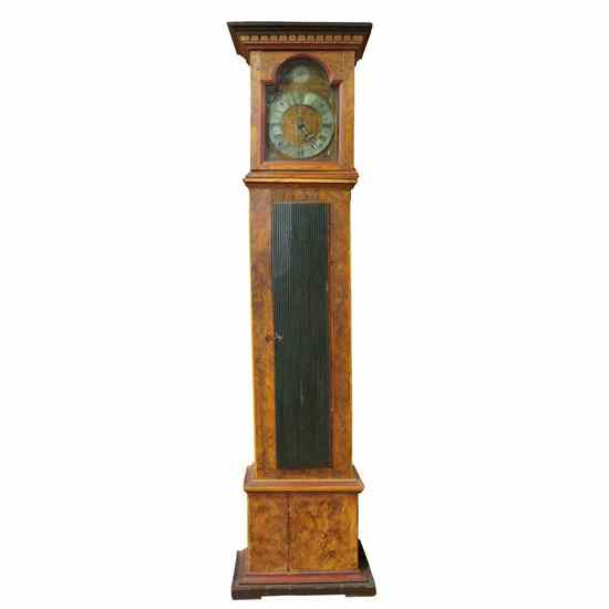 Appraisal: A Scandinavian Grain-Painted Grandmother Clock dated having a wooden face