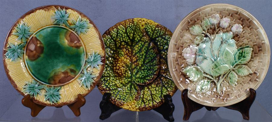 Appraisal: majolica plates one signed Etruscan all in excellent condition Estimate