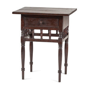 Appraisal: A Sheraton Turned Cherrywood One-Drawer Work Table Circa with turned