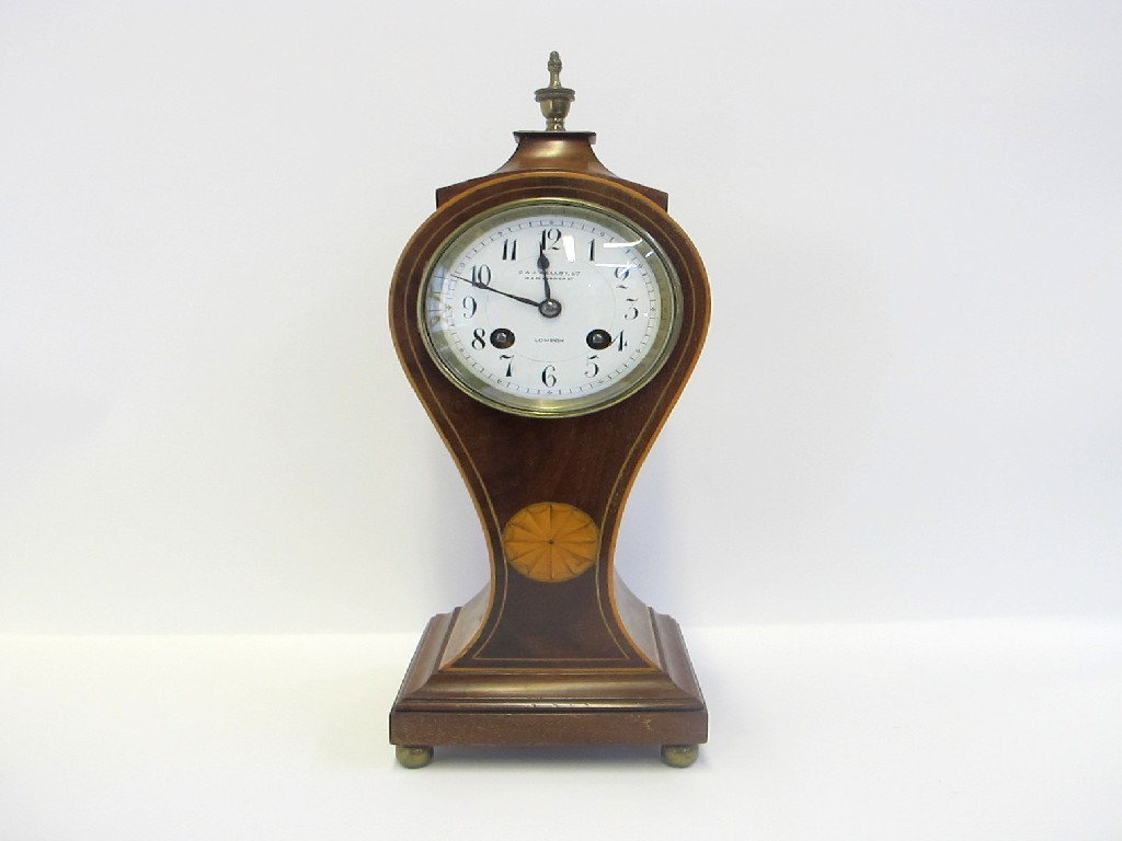 Appraisal: Edwardian mahogany and inlaid balloon mantle clock with brass urn