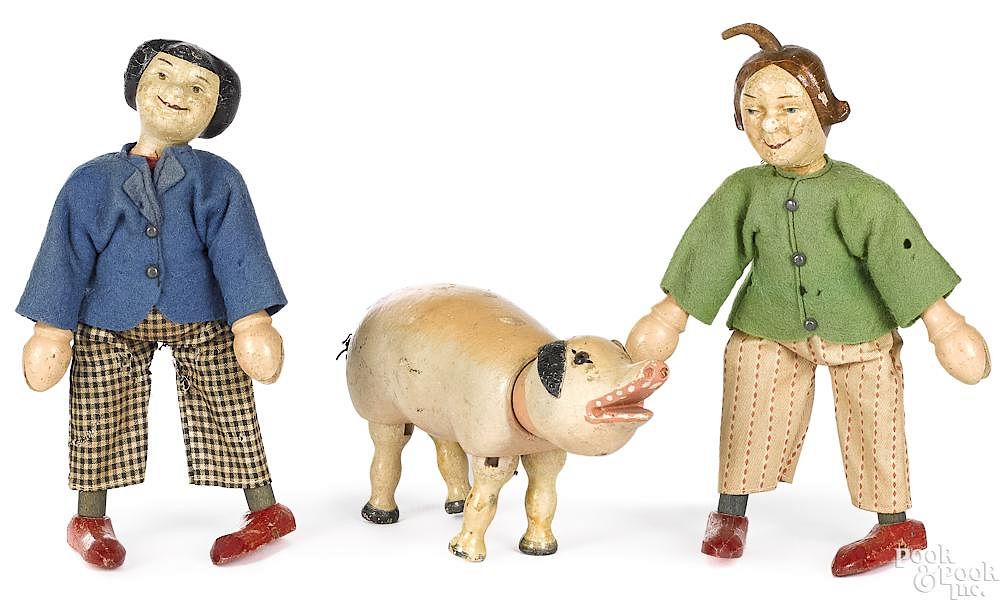 Appraisal: Schoenhut painted Max Moritz and the pig figures Schoenhut painted