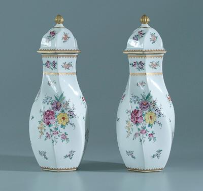 Appraisal: Pair lidded French porcelain vases lidded spiral form in the