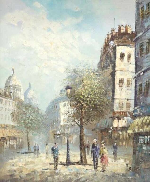 Appraisal: Framed oil on canvas painting Parisian Street Scene signed lower