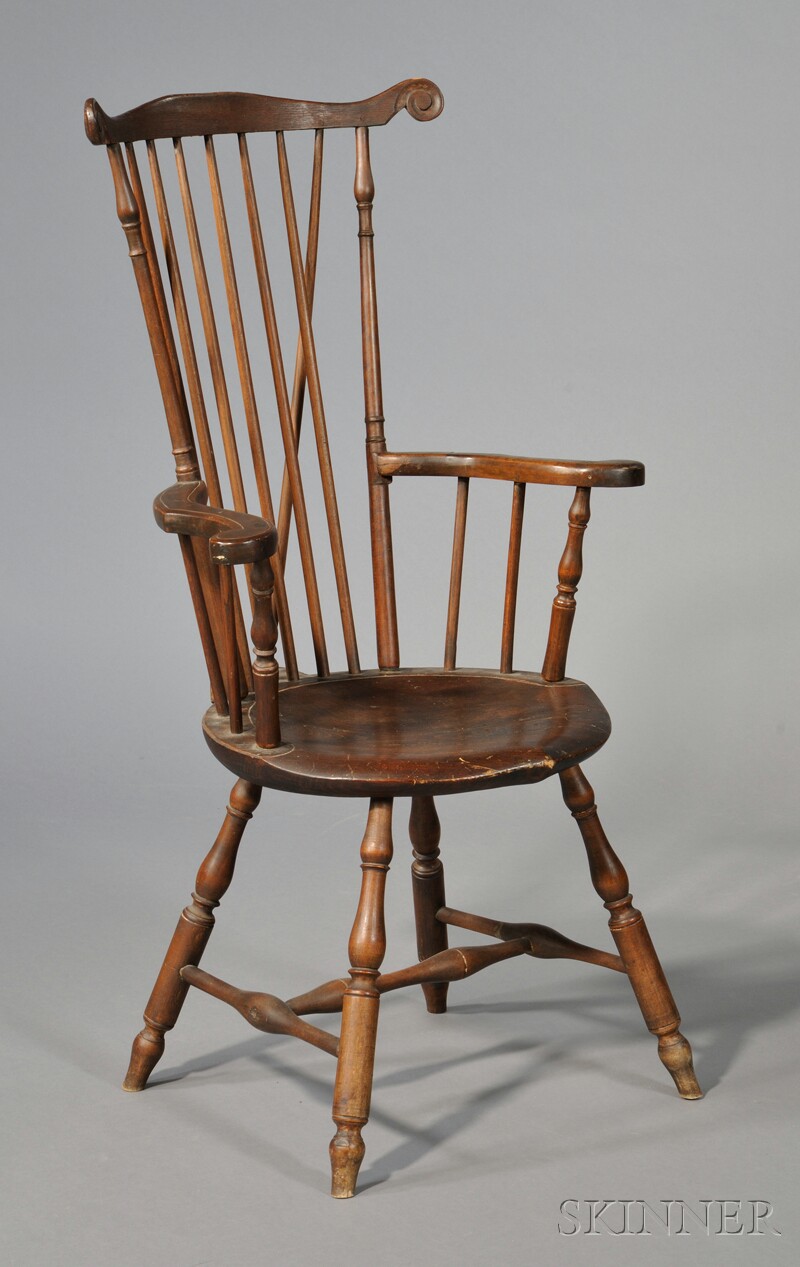 Appraisal: Braced Fan-back Windsor Armchair Newport Rhode Island c - old