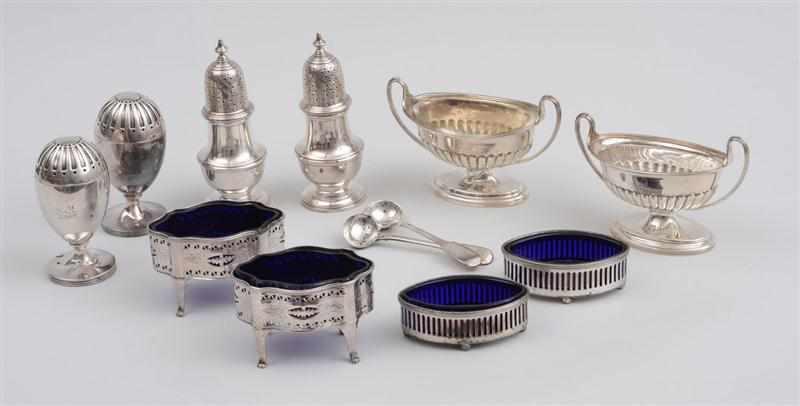 Appraisal: TWO PAIRS OF ENGLISH SILVER SALTS AND TWO PAIRS OF