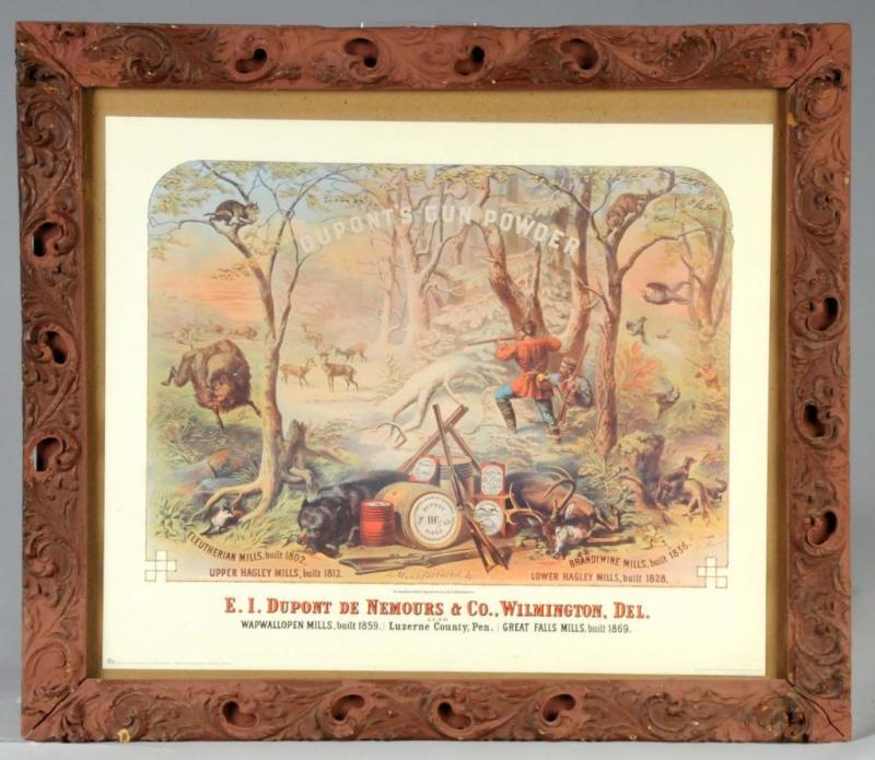 Appraisal: Cardboard Dupont's Gun Powder Sign by Maurer Description Framed under